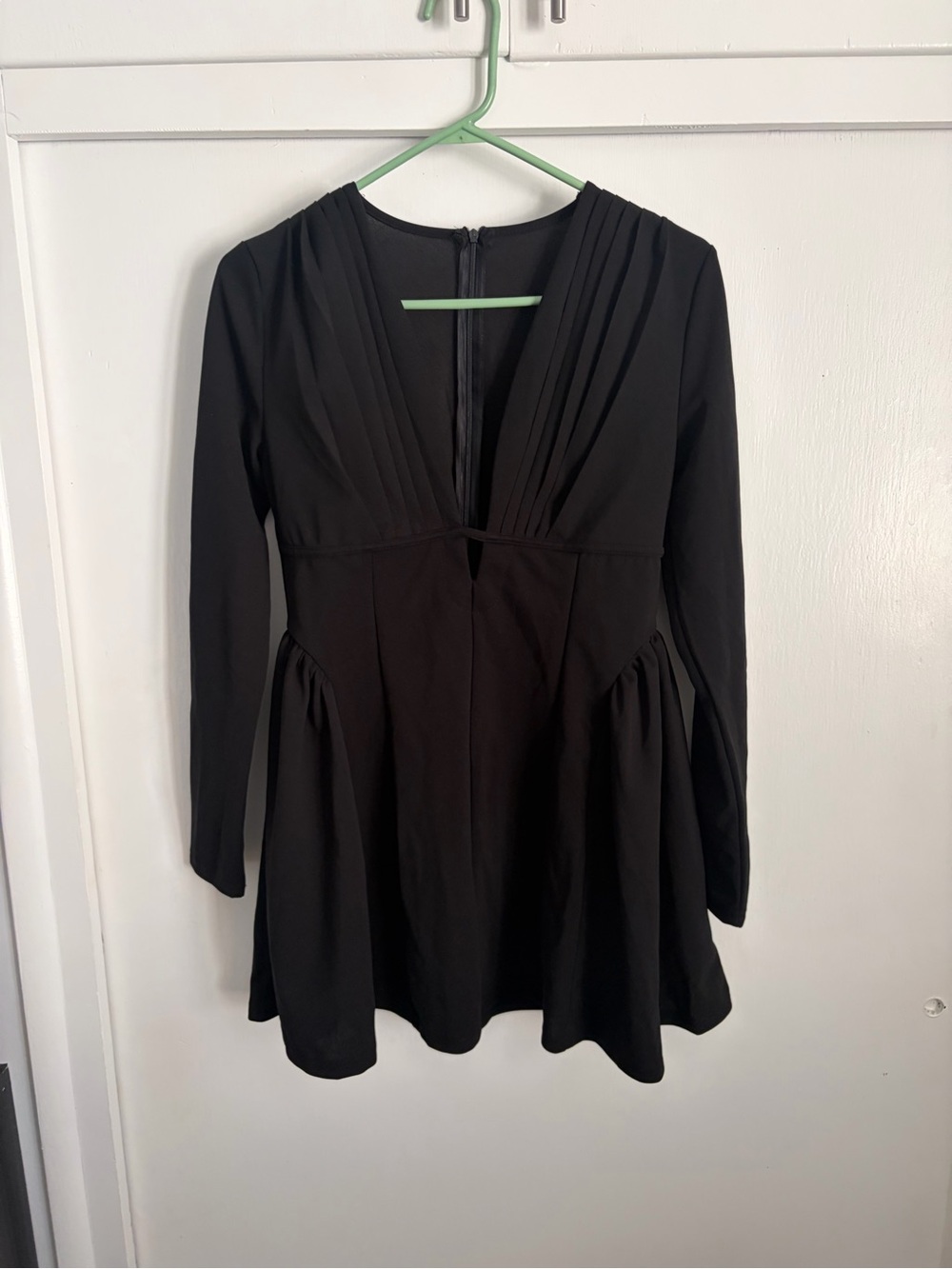 Black Long-Sleeve V-Neck Skater Dress